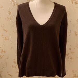 Eddie Bauer Women’s Deep Brown V-Neck Sweater Cotton/Cashmere XL